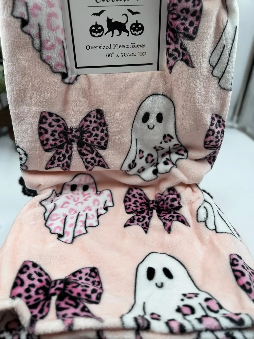 2026 pink coquette ghost fleece throw blanket bows leopard 60x70 new